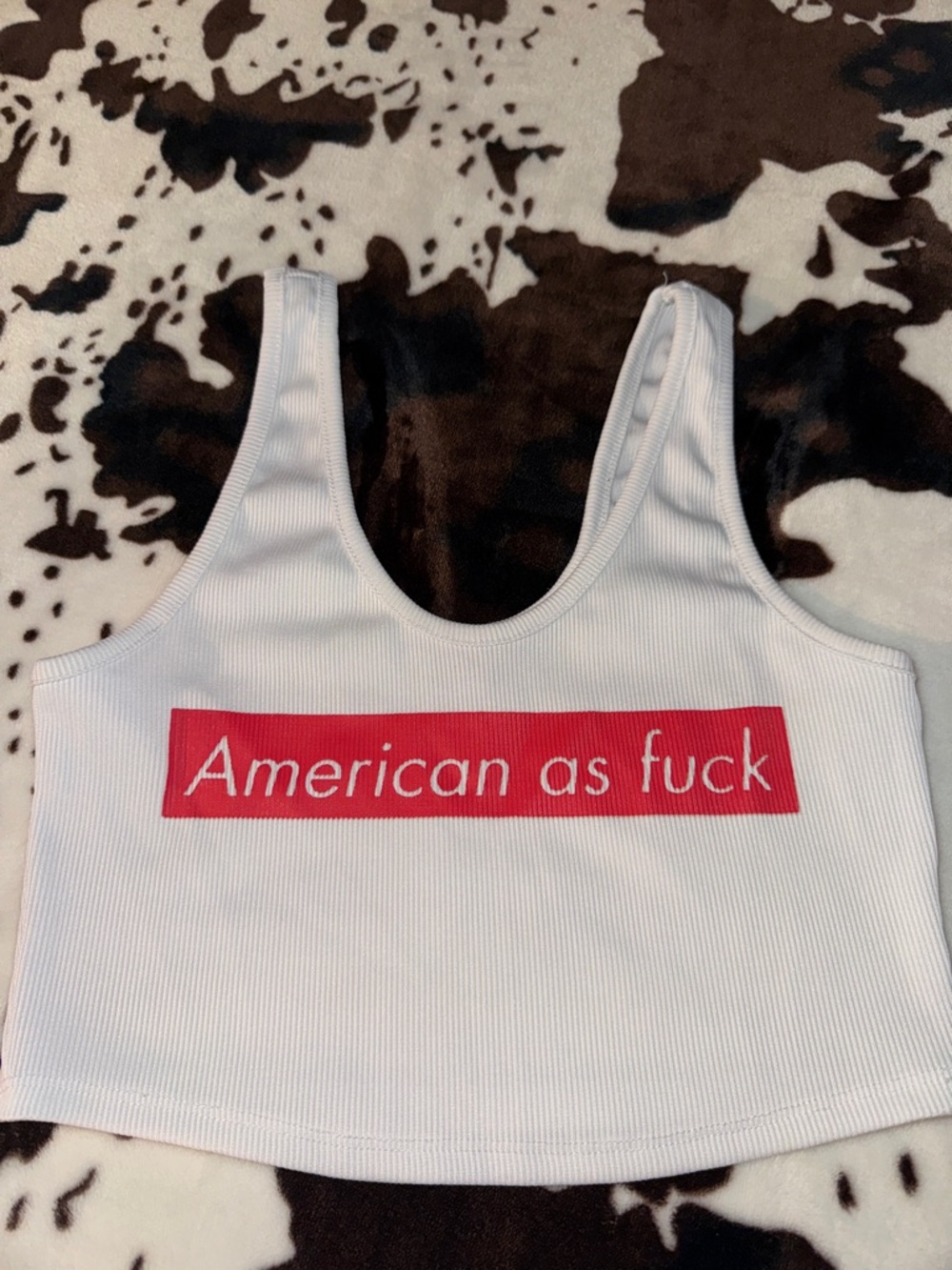 Spencer's White Ribbed Tank with Red Statement Graphic